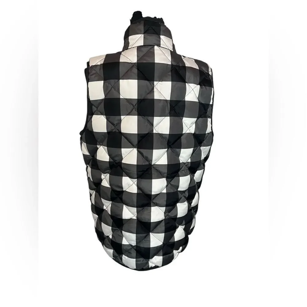 WOOLRICH QUILTED BLACK/WHITE PLAID‎ WINTER CASUAL PUFFER VEST WOMENS SIZE XL